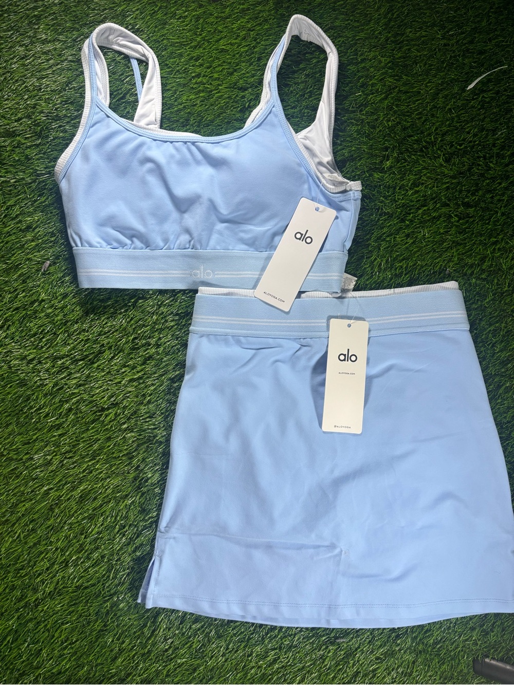 Alo Light Blue Bra + Skirt Set